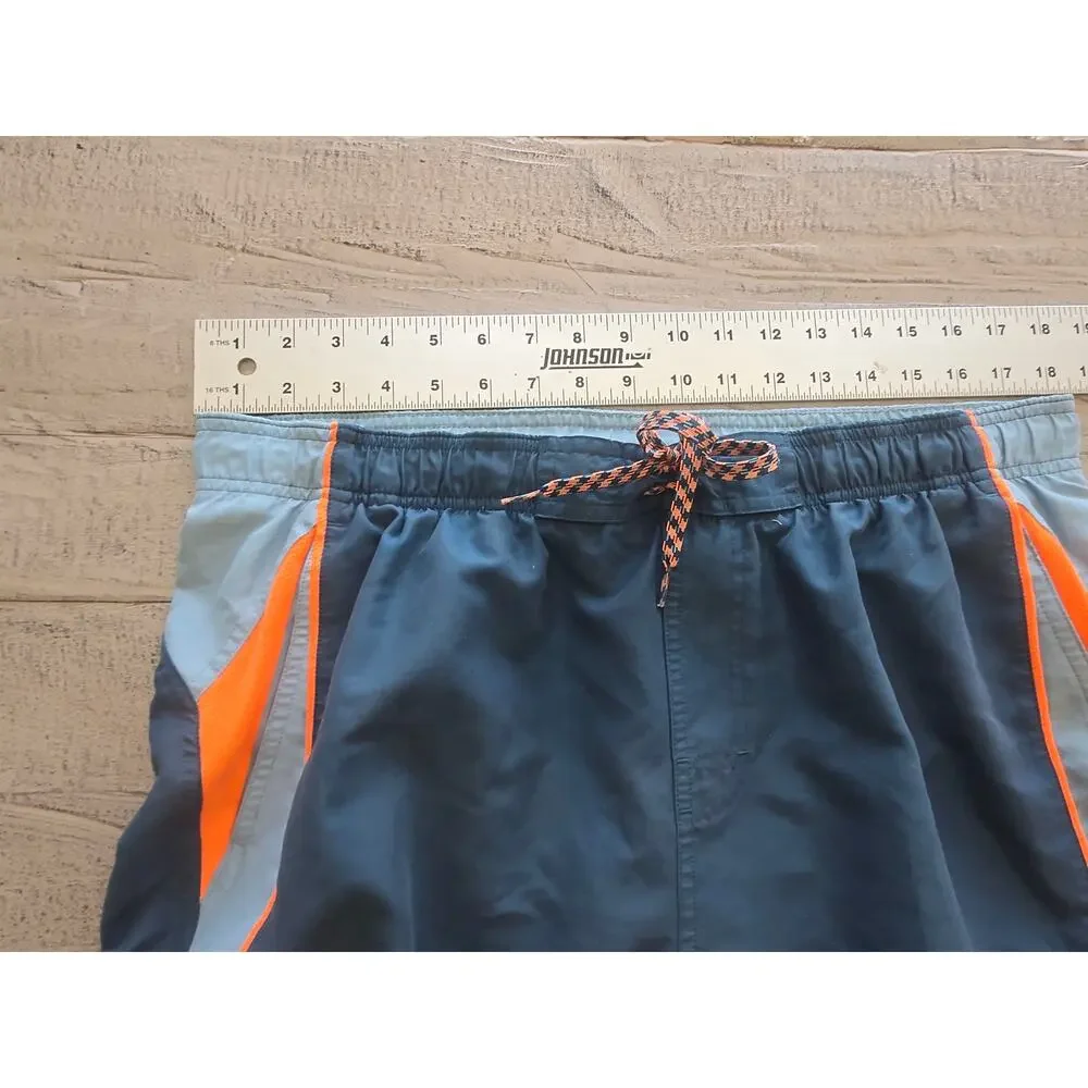 Nike Mens Large Swim Trunks Gray Orange Blue Colorblock Mesh Lined Drawstring